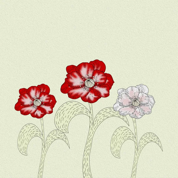오일 페인트, 꽃 backgro의 효과 함께 3 양 귀 비 꽃 — 스톡 사진