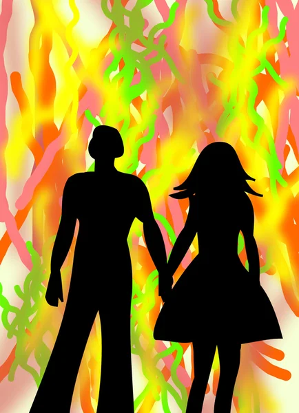 Älskande par man och kvinna på abstrakt ljusa färgglada ba — Stockfoto