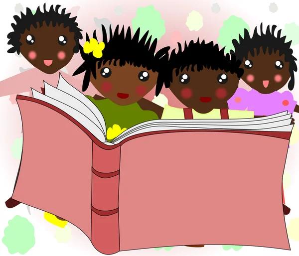 Afrikanische Kinder lesen gemeinsam ein Buch — Stockfoto