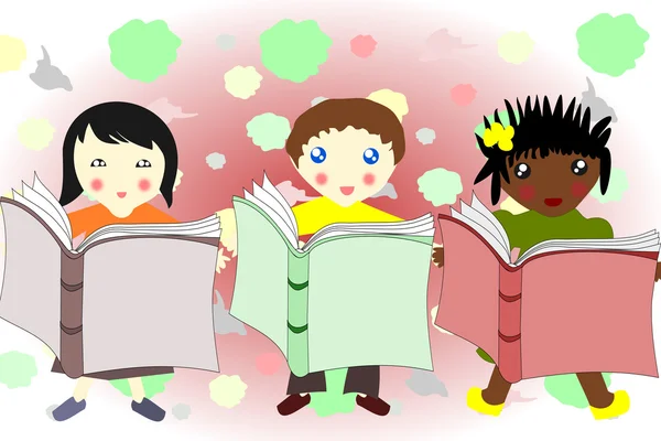 Bambini di razze diverse che leggono un libro insieme — Foto Stock