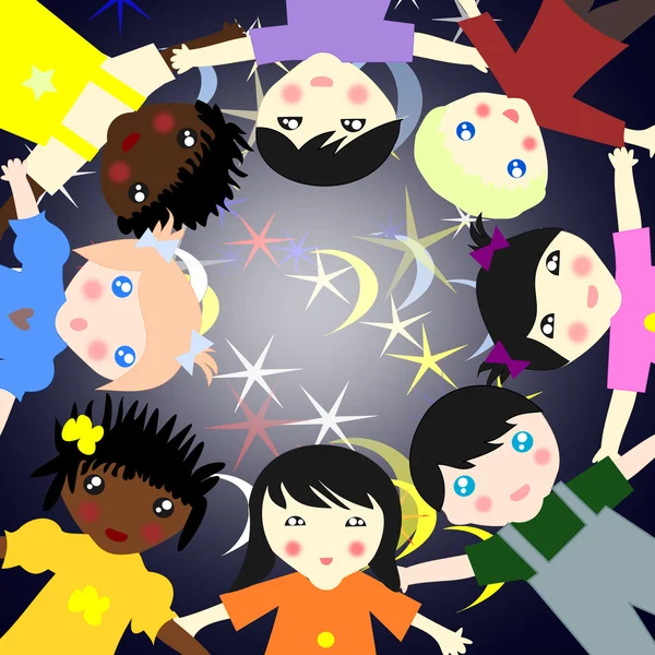 Kinderen van verschillende rassen samen in een cirkel op een achtergrond — Stockfoto