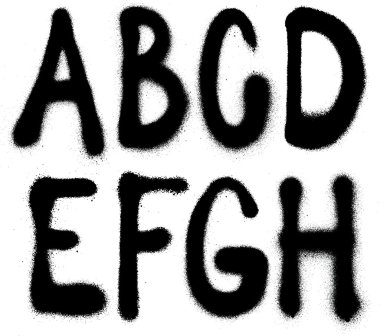 Detailed graffiti spray paint font type (part 1). Vector alphabet clipart