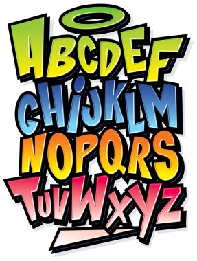 Funky renkli karikatür yazı tipi. vektör alfabesi