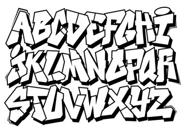 Klasik sokak sanatı grafiti yazı tipi. vektör alfabesi