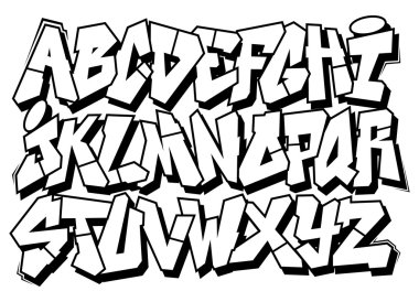 Classic street art graffiti font type. Vector alphabet