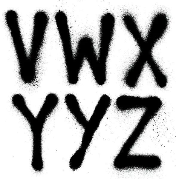 Detailed graffiti spray paint font type (part 4). Vector alphabet — Stock Vector