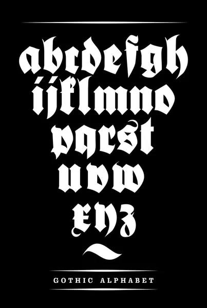 Vektor gotiska typsnitt alfabetet med dekorationer — Stock vektor
