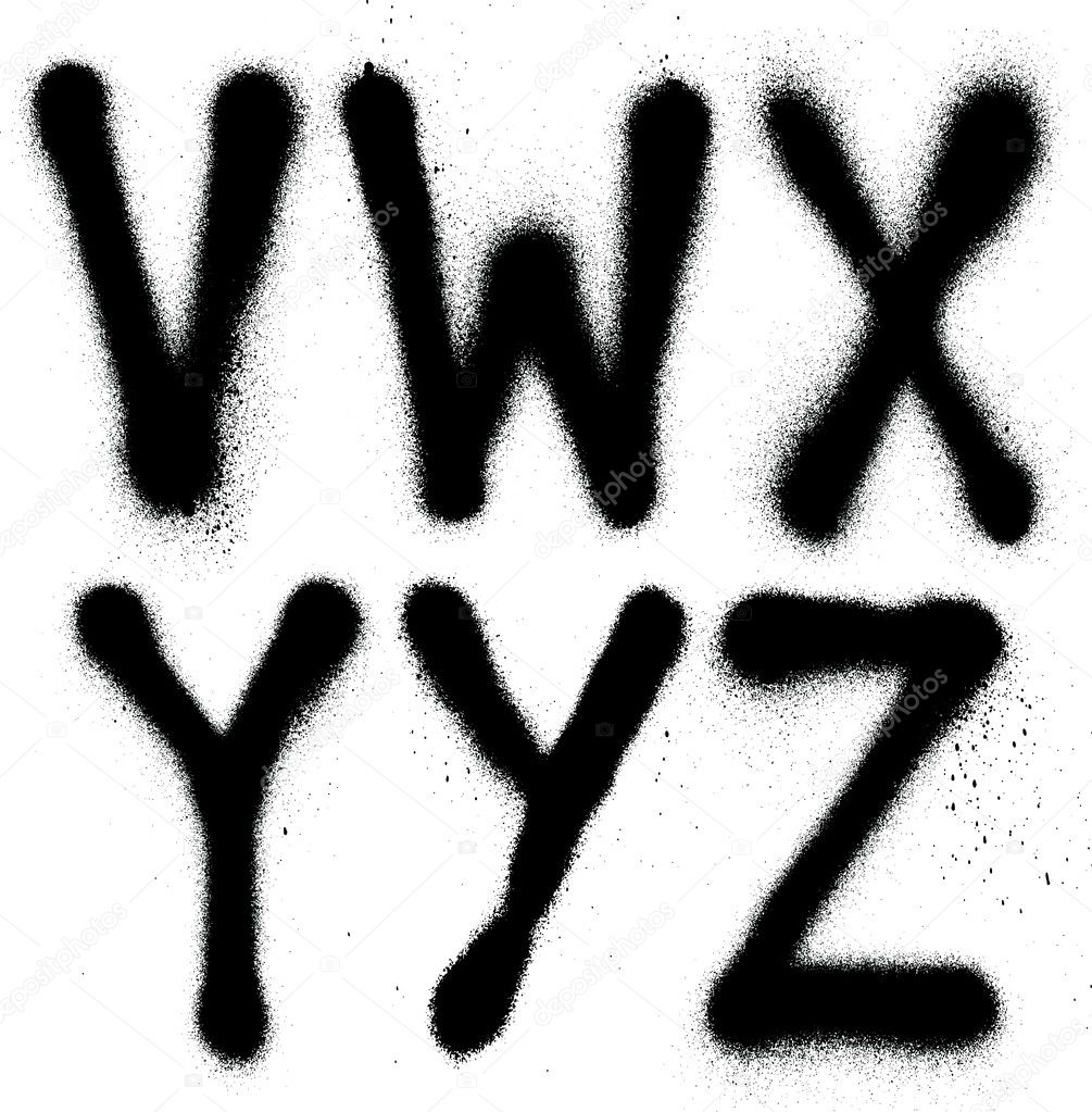 Detailed graffiti spray paint font type (part 4). Vector alphabet