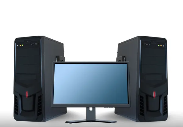 Computerservers en lcd monitor — Stockfoto