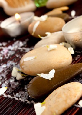 kokulu mumlar ve yaprakları olan Spa taş