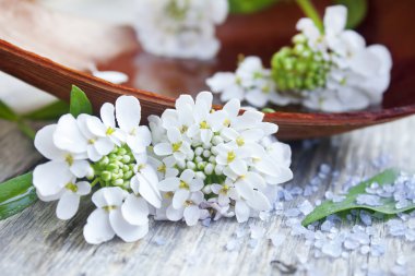 Spa beyaz çiçekler ve spa deniz tuzu