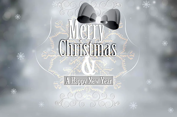 Silver Merry Christmas Vintage Card Typography Over Defocused Ba — Stock Photo, Image