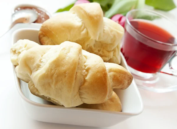 French Breakfast with Croissants and Tea — Stock Photo, Image