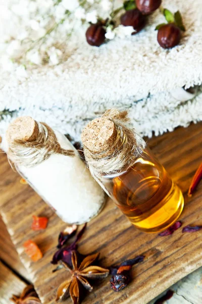 Aceites Esenciales Aromaterapia .Spa Setting —  Fotos de Stock