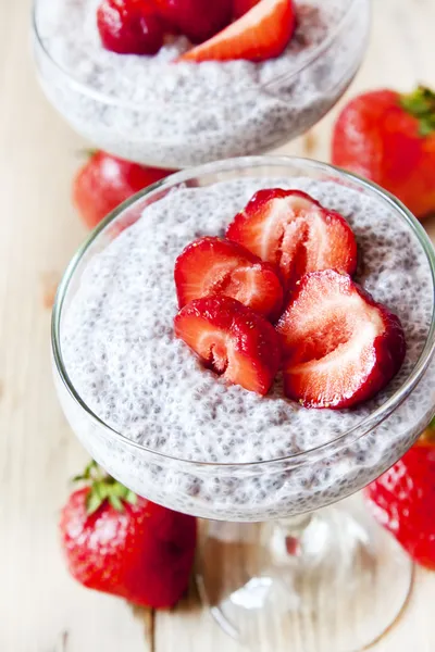 Chia Pudding with Strawberry — Stock Photo, Image