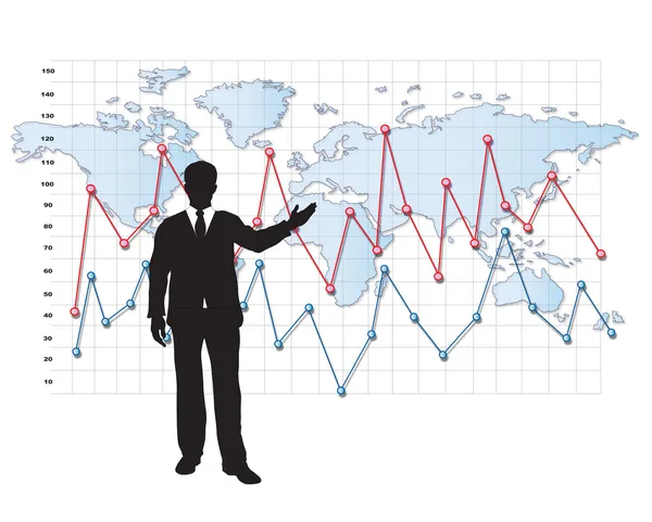 Üzletember silhouette bemutató statisztika — Stock Vector