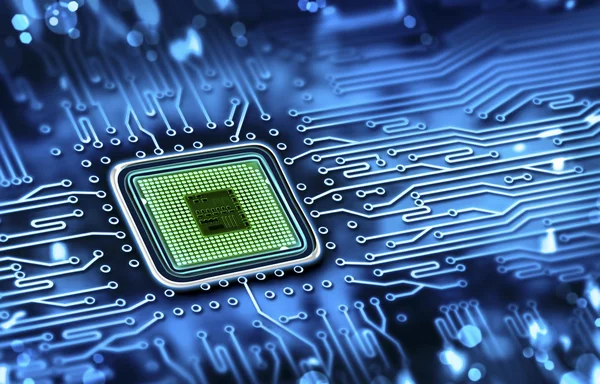 Microchip integrated on motherboard — Stock Photo, Image