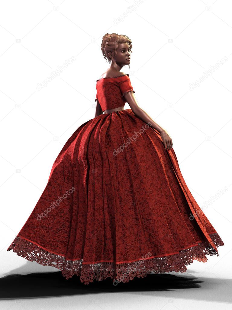 Slender african american woman wearing red ballgown illustration