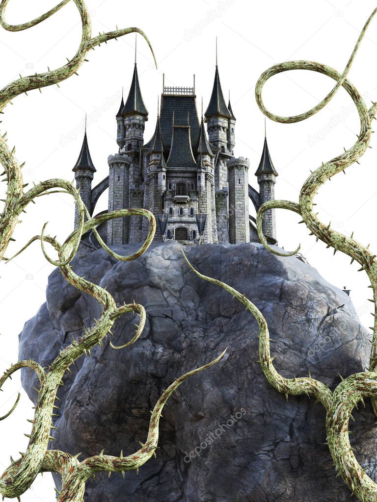 Fairytale Castle with thorny vines illustration