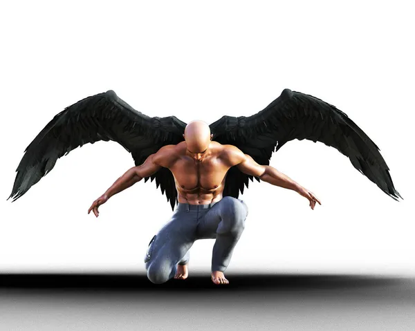 Пернатый Крылатый Мужчина Склоняющий Руки Бокам Иллюстрации — стоковое фото