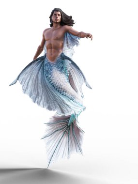 Merman with twisted blue tail illustration clipart