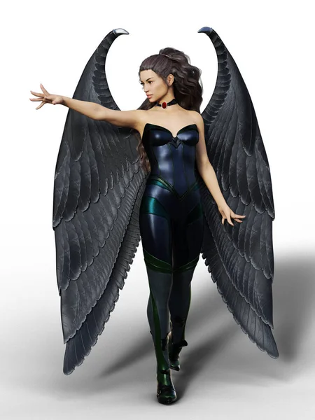Black Angel Demon Woman Dark Outfit Illustration — Stock Photo, Image