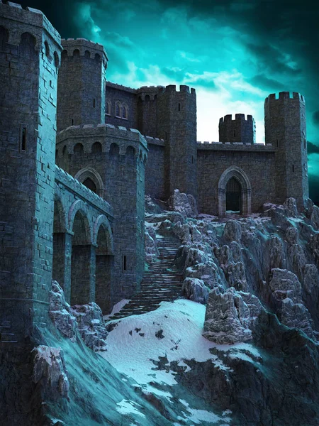 Stormy Night Sky Winter Castle Illustration — Stock Photo, Image