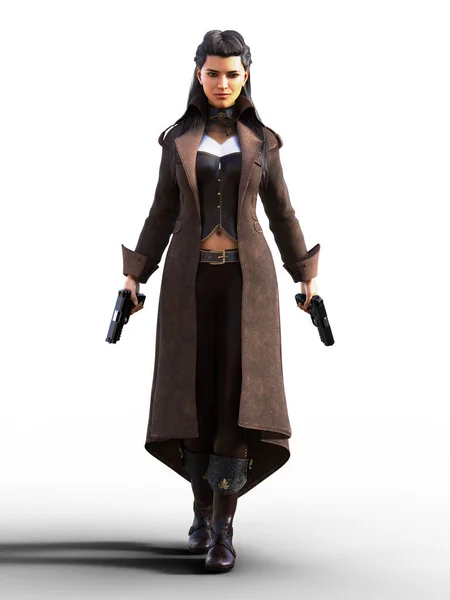 Yanlarına silah dayamış Batılı bir kadın.