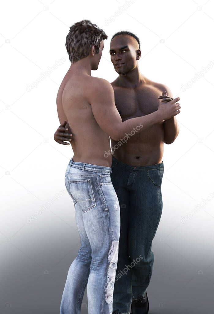interracial male mpreg gay couple standing or dancing illustration