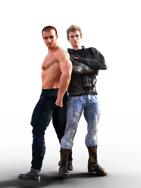 Two Men Standing Jeans Illustration — Stock Photo, Image