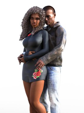 Seksi çağdaş Afrikalı çift çizimleri kucaklıyor