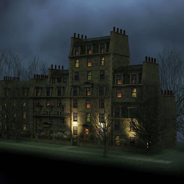 Oscuros Apartamentos Históricos Espeluznantes Por Noche Ilustración —  Fotos de Stock
