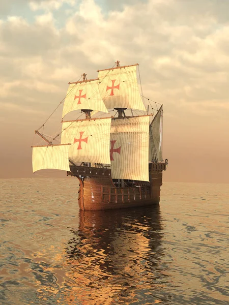 1500 Denizcilik Gemisi Altın Çizimi Üzerinde Yol Alıyor — Stok fotoğraf