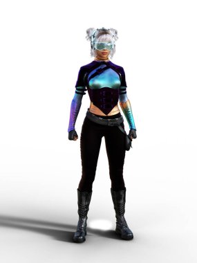 Bilim kurgu kadını berrak gözlüklü ve gümüş saçlı resimli.