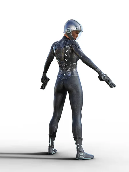 Sci Woman Guns Nano Spacesuit Illustration — Stock Photo, Image
