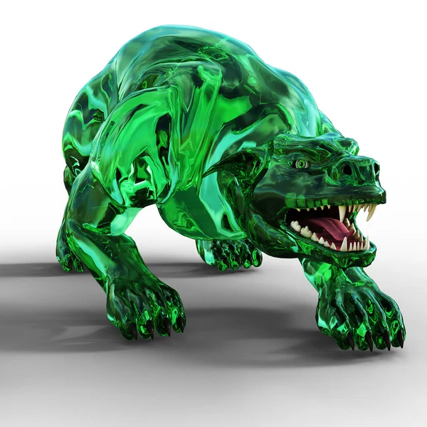 Grön Glas Gargoyle Hund Staty Illustration — Stockfoto