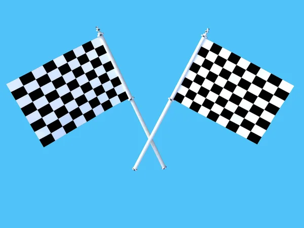 Twee Geblokte Vlaggen Blauwe Achtergrond Illustratie — Stockfoto