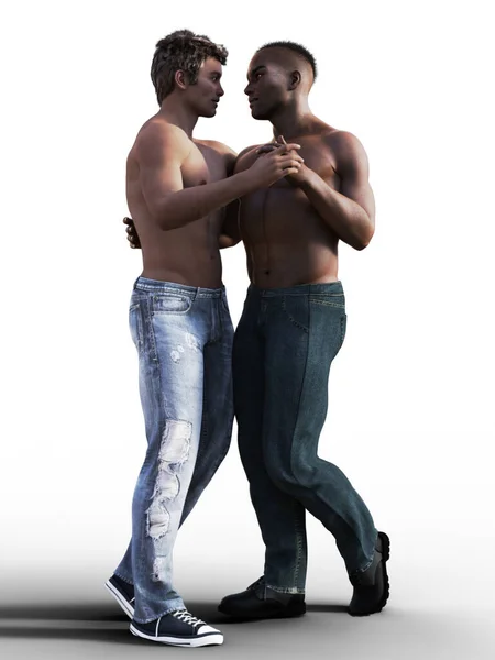 Interracial Gay Pareja Bailando Ilustración —  Fotos de Stock
