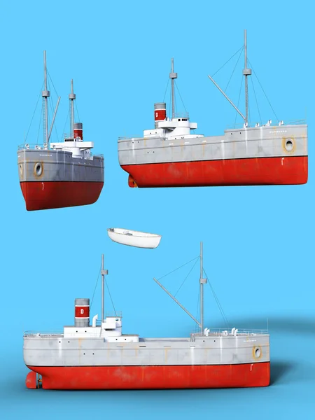 Various Poses Ship Blue Illustration — 스톡 사진