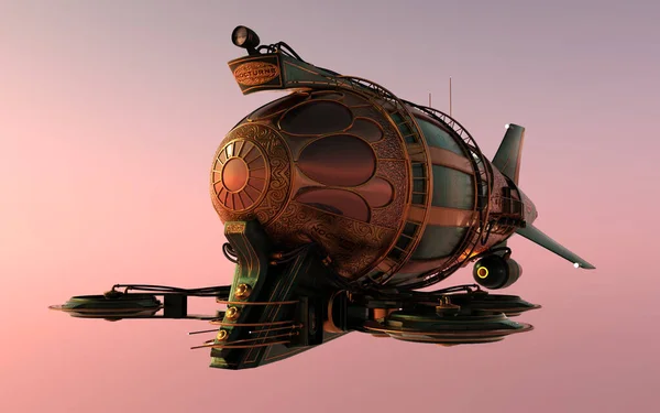 Brass Steampunk Zeplin 'den Sunset Sky Illustration
