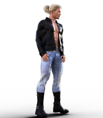 Saçları topuz resimli yakışıklı sarışın adam.