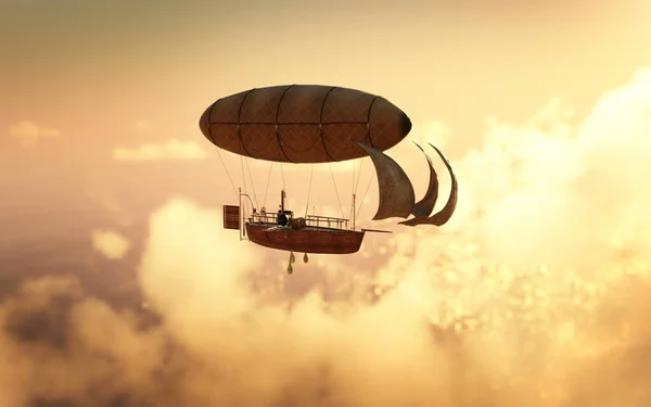 Дирижабль Золотом Небе — стоковое фото