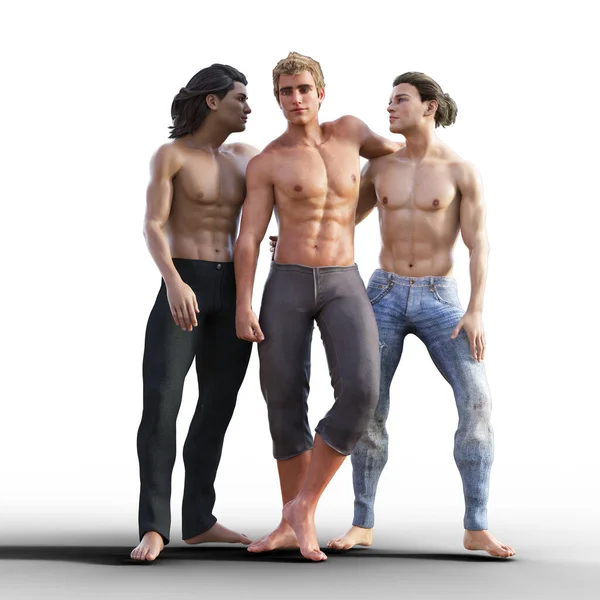 Three Shirtless Mpreg Gay Men Illustration —  Fotos de Stock
