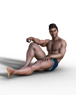 Mayo giyen seksi Afrikalı adam 3D çizimler yapıyor.