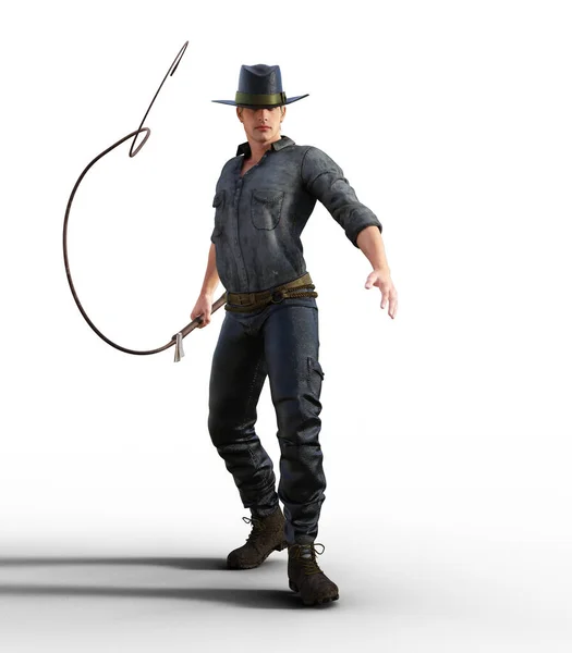 Man Standing Whip Air Wearing Fedora Hat Illustration — Stock Photo, Image