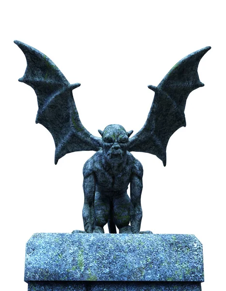Stone gargoyle with bat wings illustration