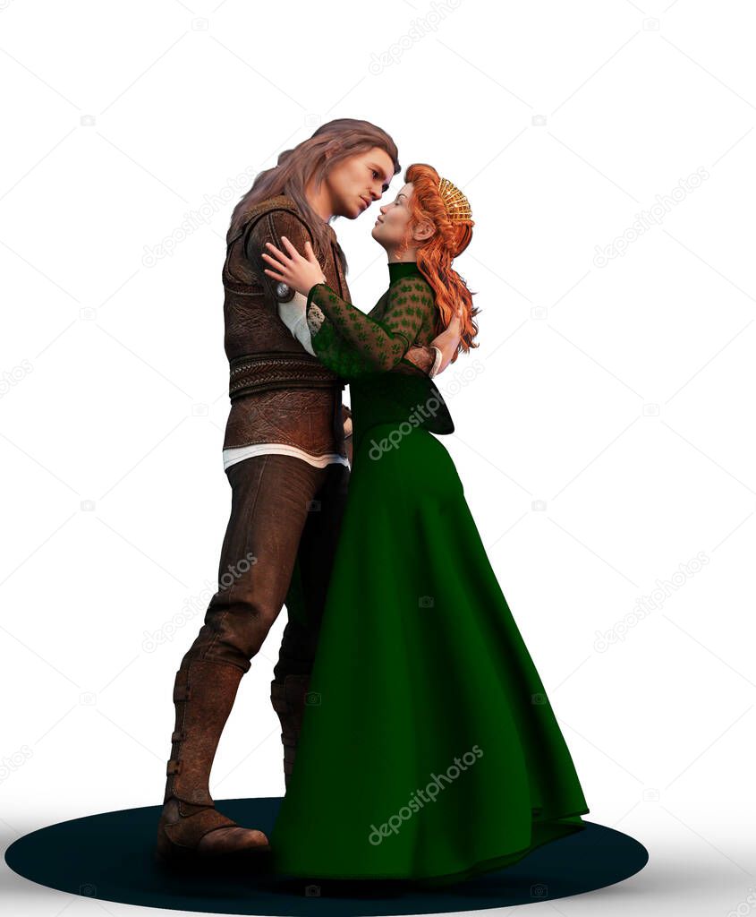 Renaissance couple embracing illustration