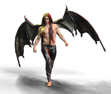 Yarasa kanatlı iblis melek ya da şeytan çizimi