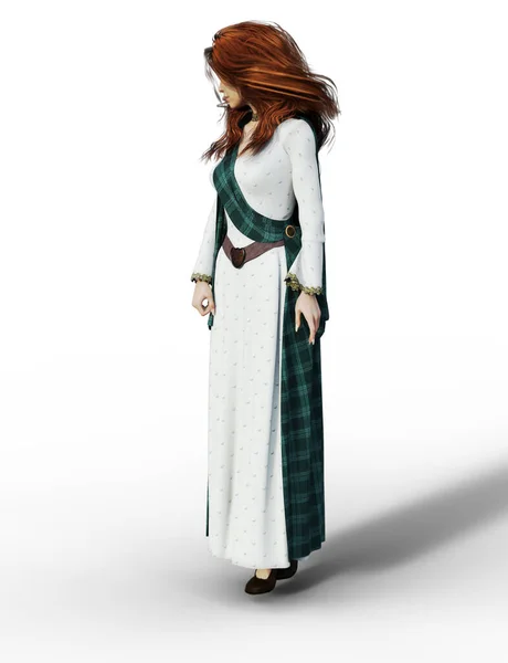 Celtic Red Haired Woman Historical Gown Illustration — Foto de Stock