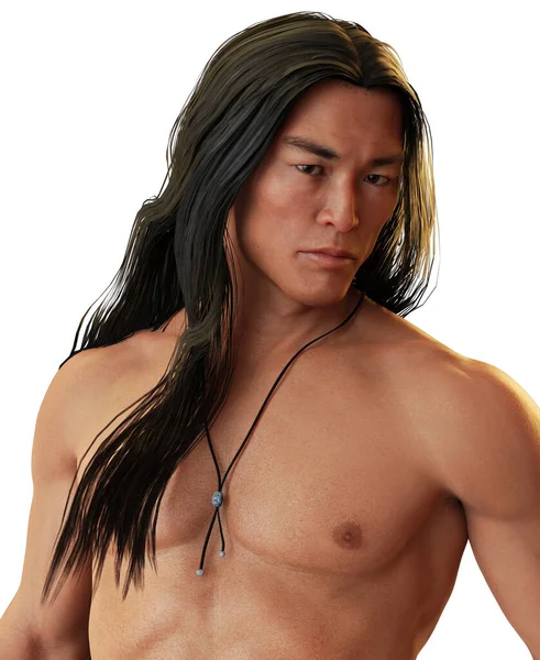 Handsome Long Haired Asian Male Illustration — Fotografia de Stock